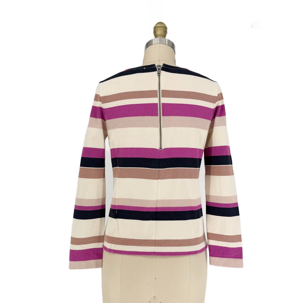 J.Crew Colorblock Top in Neutral Stripe size XS Back Zip Long Sleeve Cotton - Picture 5 of 12
